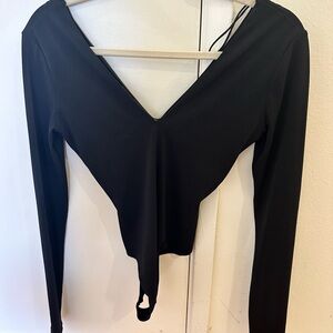 Alice and Olivia Black V-Neck Women's bodysuit